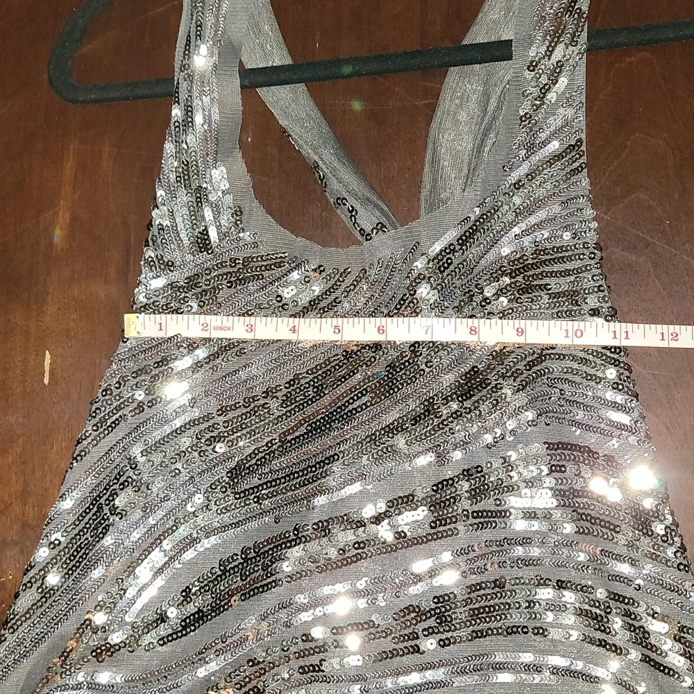 Oversized Sheer Sequin Hi Lo Racerback Flowy Evening Cocktail Tunic Top Size Lrg - Picture 5 of 12